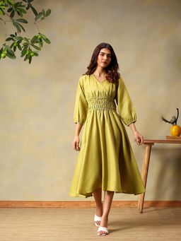 Bani Women - Green Linen Blend Dress