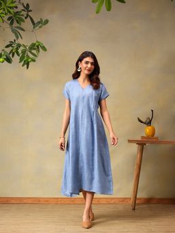 Bani Women - Blue Linen Blend Dress