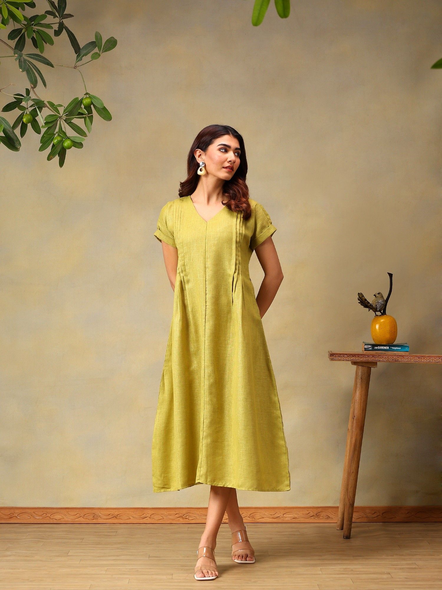 bani women Green Linen Blend Dress-picture-9