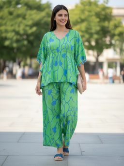 Zolo Label - Stylish Green Flared Co-Ord Set