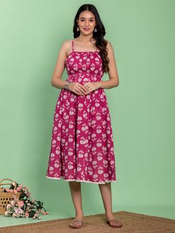 Kasya - Pink Floral Printed Cotton Dress