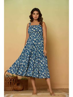 Kasya - Blue Floral Printed Cotton Dress