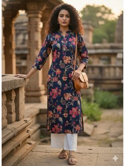Rajnandini - Blue Pure Cotton Floral Printed Kurta