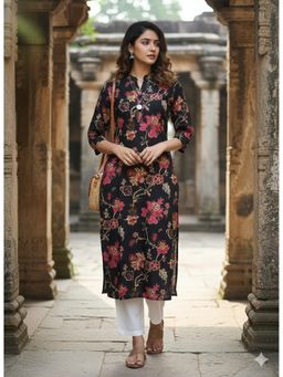 Rajnandini - Grey Pure Cotton Floral Printed Kurta