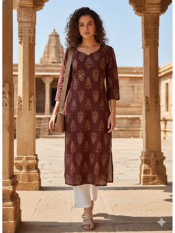 Rajnandini - Brown Pure Cotton Hand Block Kurta