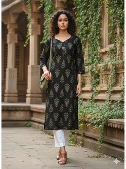 Rajnandini - Black Pure Cotton Hand Block Kurta