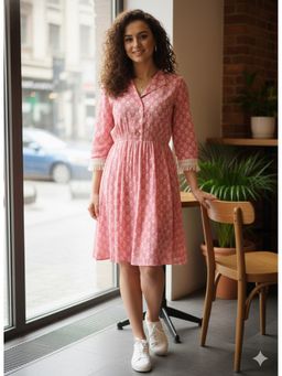 Rajnandini - Baby Pink Pure Cotton Floral Printed Dress