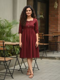 Rajnandini - Maroon Cotton Solid Dress