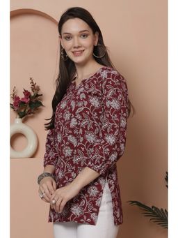 Rajnandini - Maroon Pure Cotton Foil Printed Kurti