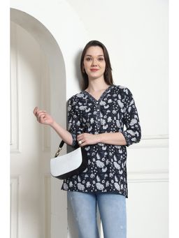 Rajnandini - Black Cotton Floral Printed Kurti