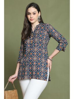 Rajnandini - Navy Blue Pure Cotton Abstract Printed Kurti
