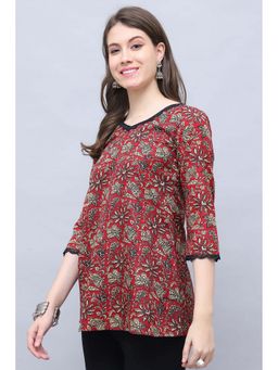Rajnandini - Maroon Cotton Blend Floral Printed Kurti