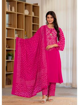 PISTAA - Pink Bandhani Printed Pure Cotton Kurta and Pant with Dupatta