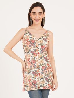 Brownverse - Peach Pure Cotton Jaipuri Print Short Kurti