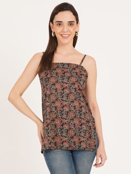 Brownverse - Brown Pure Cotton Jaipuri Print Short Kurti