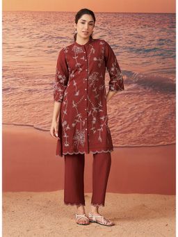 Lakshita - Maroon Embroidered Chanderi Co-Ord Set