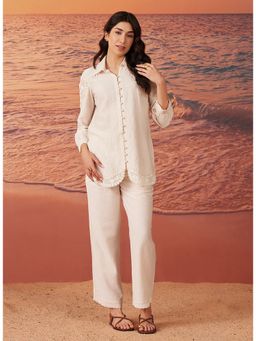 Lakshita - Off White Embroidered Linen Co-Ord Set
