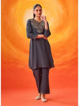 Lakshita - Grey Zari Embroidered Kurta and Pant