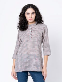 Mode by Red Tape - Multicolour Print High Low Kurta
