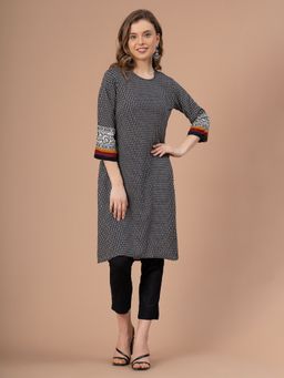 Mode by Red Tape - Black Printed Rayon Kurta