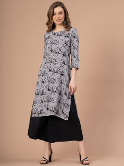 Mode by Red Tape - Grey Floral Print Rayon Kurta