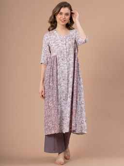 Mode by Red Tape - Lilac Purple Floral Print Rayon Kurta