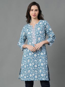 Mode by Red Tape - Blue Printed Pure Cotton Kurta