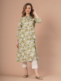 Mode by Red Tape - Green Floral Print Cotton Kurta