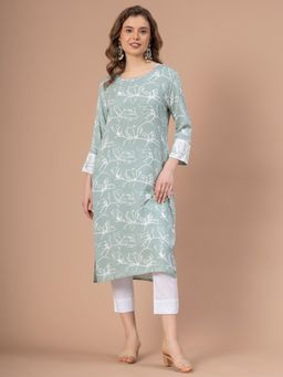 Mode by Red Tape - Pale Green Floral Print Rayon Kurta