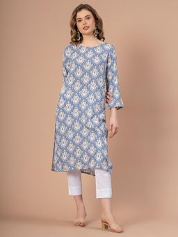 Mode by Red Tape - Blue Printed Rayon Kurta