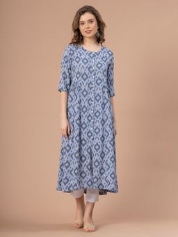 Mode by Red Tape - Blue Printed Rayon Kurta