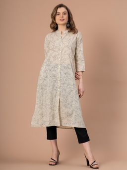 Mode by Red Tape - Off White Floral Print Cotton Kurta