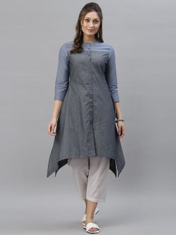 Mode by Red Tape - Blue Colour Block Pure Cotton Kurta