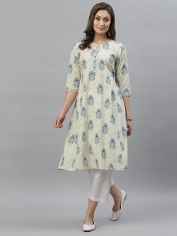 Mode by Red Tape - Off White Floral Print Pure Cotton Kurta