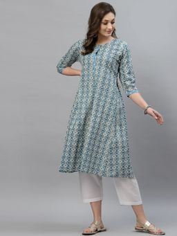 Mode by Red Tape - Blue Printed Pure Cotton Kurta