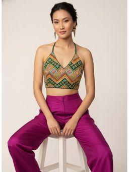 Niraha - Green Silk Embroidered Stitched Blouse