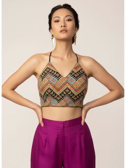 Niraha - Black Silk Embroidered Stitched Blouse