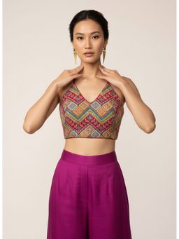 Niraha - Pink Silk Embroidered Stitched Blouse