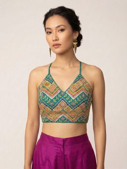 Niraha - Blue Silk Embroidered Stitched Blouse