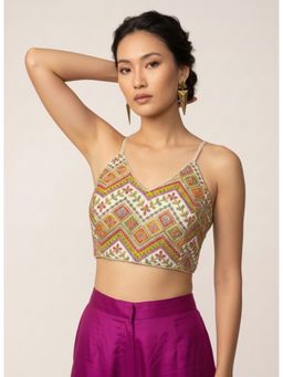 Niraha - White Silk Embroidered Stitched Blouse