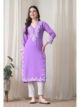 SYRISH - Purple Hand Embroidered Chikankari Rayon Straight Kurta