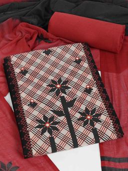 Kami Kubi - Black Cotton Embroidered Unstitched Kurta with Pant and Dupatta