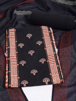 Kami Kubi - Black Cotton Embroidered Unstitched Kurta with Pant and Dupatta