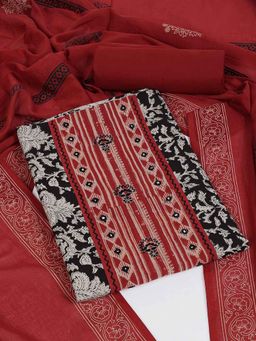 Kami Kubi - Black Cotton Embroidered Unstitched Kurta with Pant and Dupatta