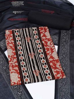 Kami Kubi - Rust Cotton Embroidered Unstitched Kurta with Pant and Dupatta