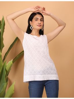 Shwet Heritage - Hand Embroidered Chikankari White Erika Top