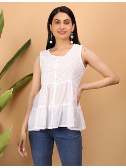 Shwet Heritage - White Hand Embroidered Chikankari Tier Top
