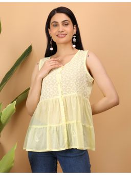 Shwet Heritage - Yellow Hand Embroidered Chikankari Top
