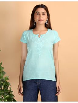 Shwet Heritage - Sea Green Hand Embroidered Chikankari Short Top
