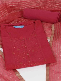 Kami Kubi - Pink Cotton Embroidered Unstitched Kurta with Pant and Dupatta